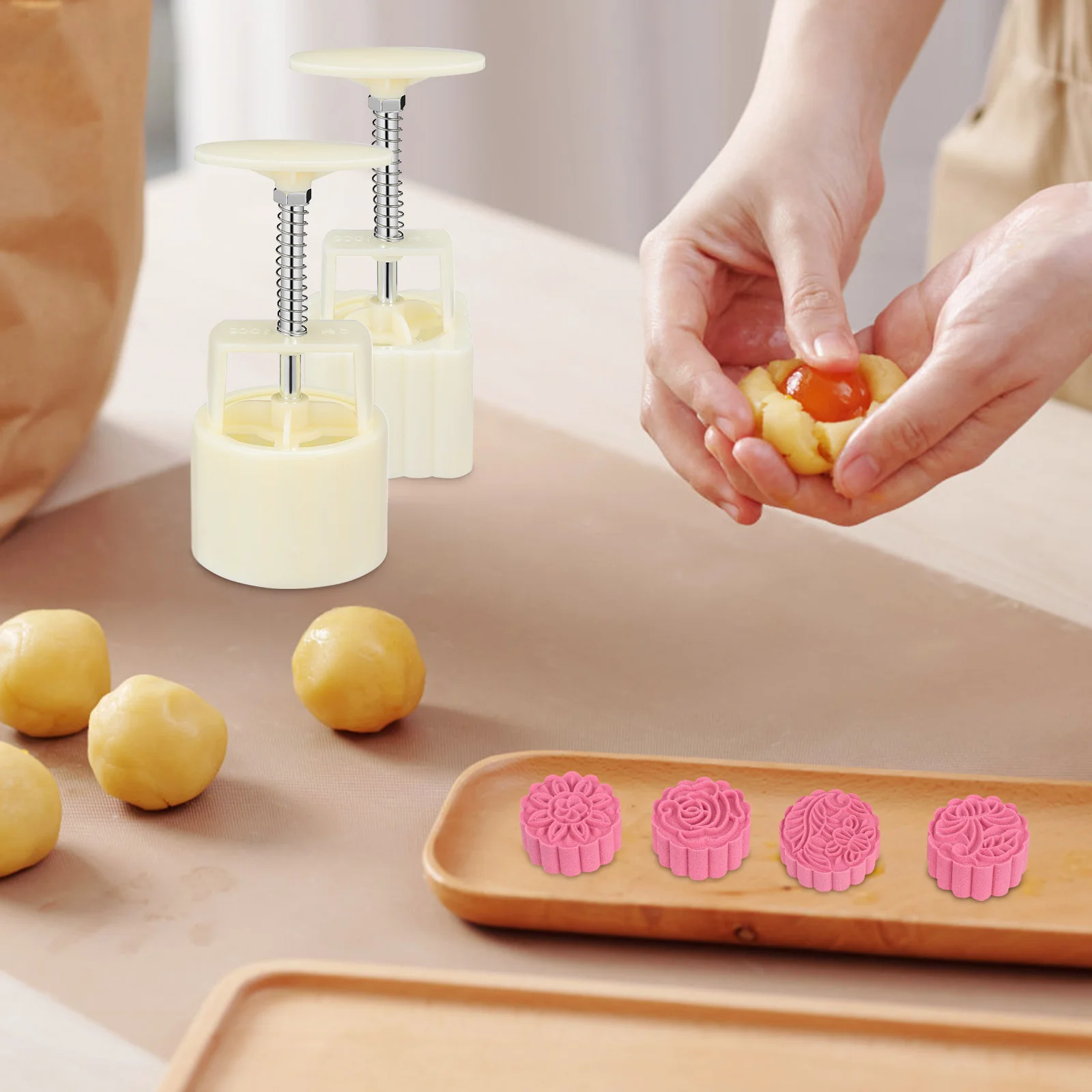 

1 Set Mooncake Mold Press Diy Hand Press Cookie Stamps Baking Tool For Mid-Autumn Festival Square Round Shapes Food Grade Abs