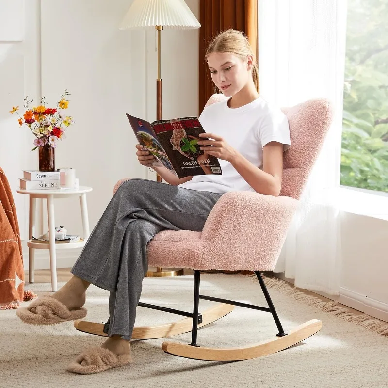 

Rocking Chair Nursery, Teddy Upholstered Glider Rocker with High Backrest