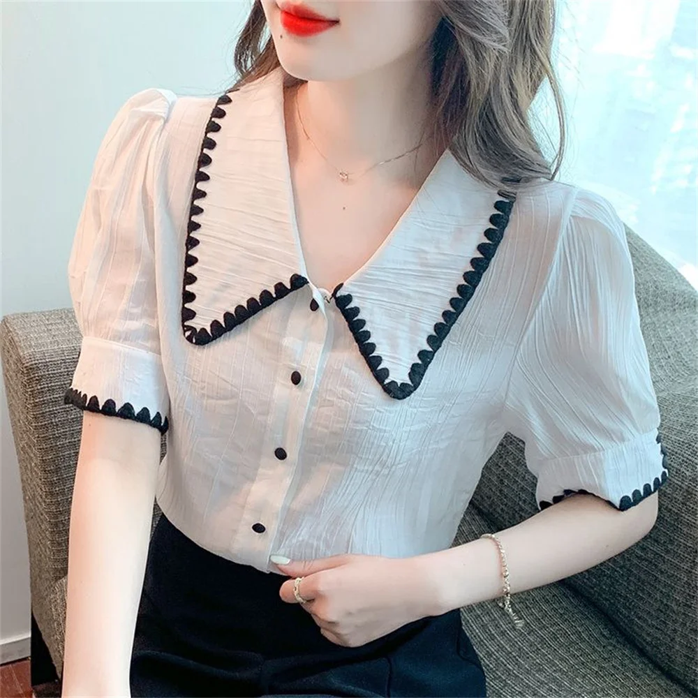 2023 new summer Women Short-Sleeved Western-Style Retro Button Chiffon Shirt Shirt Women Tops clothes for women y2k streetwear