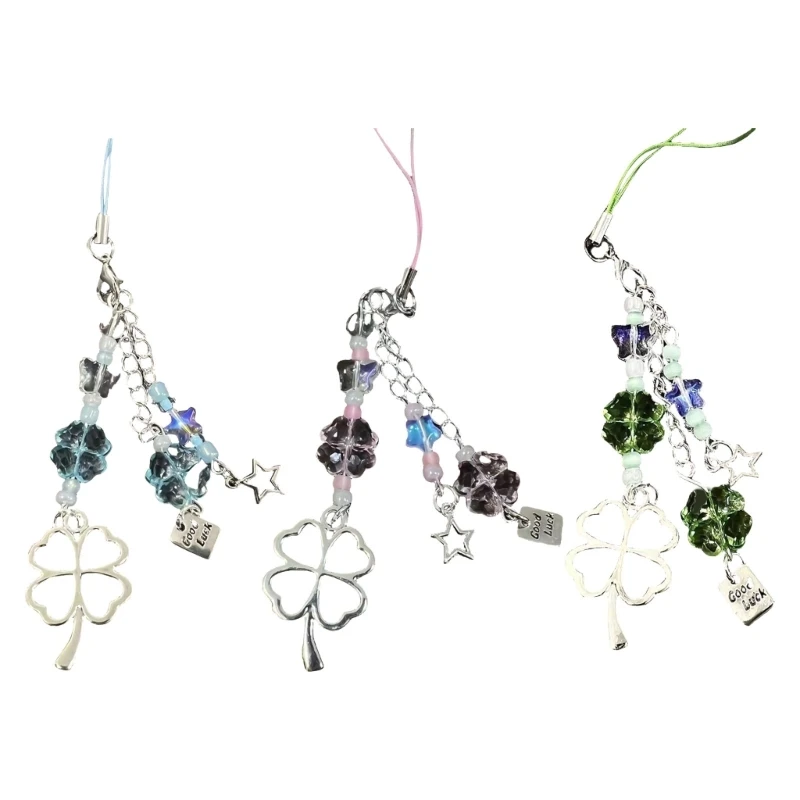 Fashionable Four Leaf Clovers Phone Charm Sturdy Acrylic Alloy Keychain Portable Phone Pendant for All Ages Adults Dropship