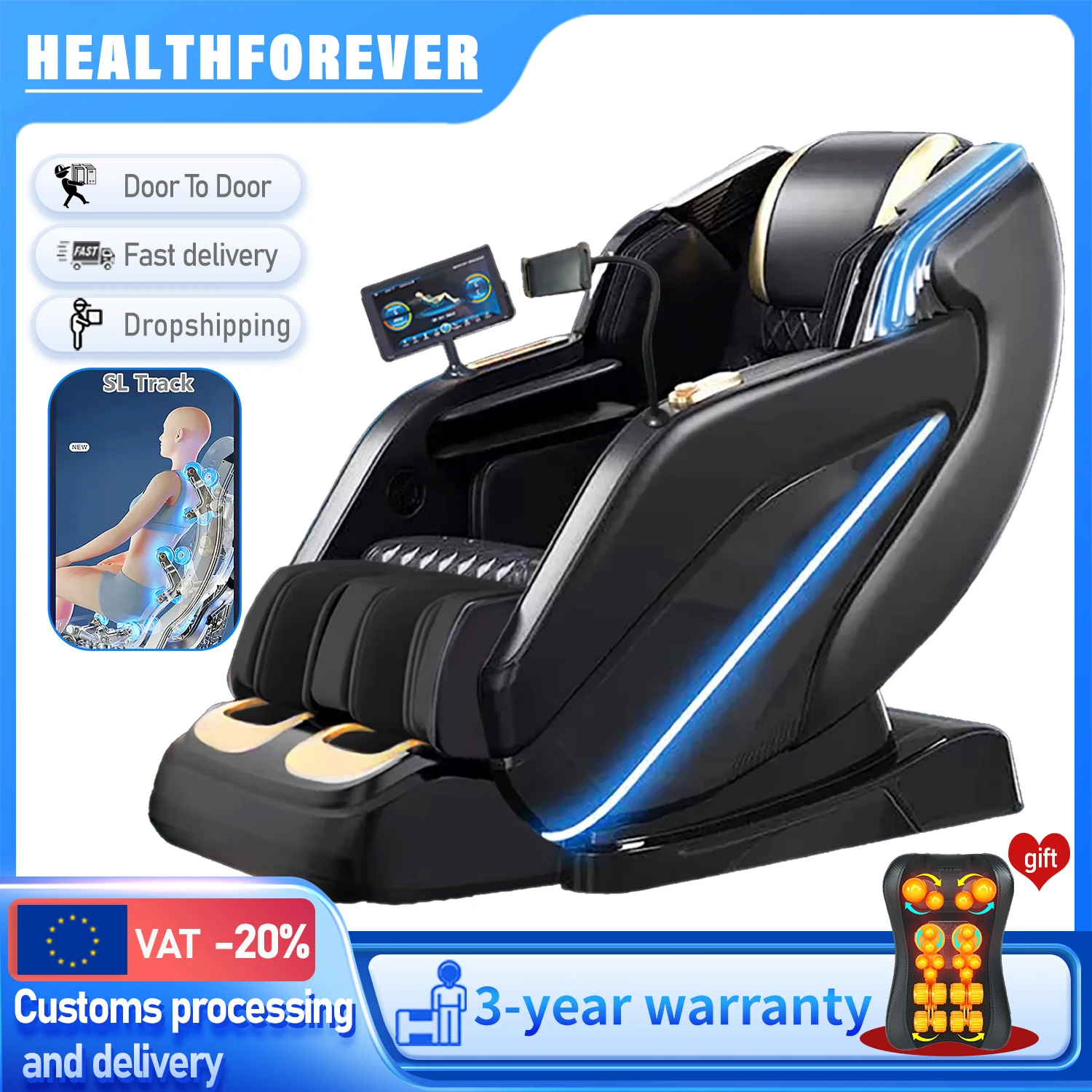

3 Year Warranty massage chair 4d zero gravity sl track Buttocks Relief Leg Pain AI Smart Voice Full body airbag wrap Office chai