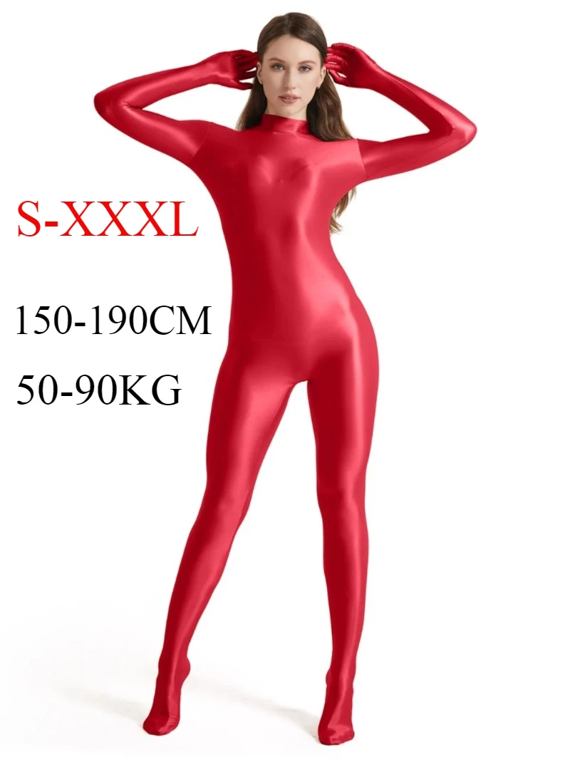 

Red Women Long Sleeve Gloves Glossy Elasticity Jumpsuit black Fitness Bodycon PlusSize Playsuit Slim Bodysuit Cosplay Costumes