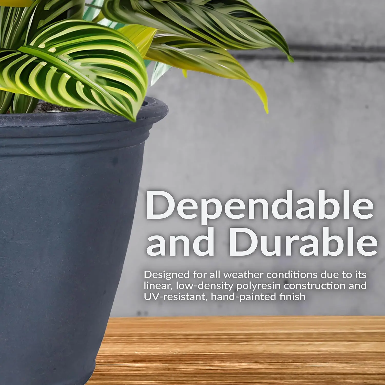 24 Inch Large Round Plastic Planter Pot, Indoor‑Outdoor Plant Container for Flowers, Shrubs and Greenery, Slate