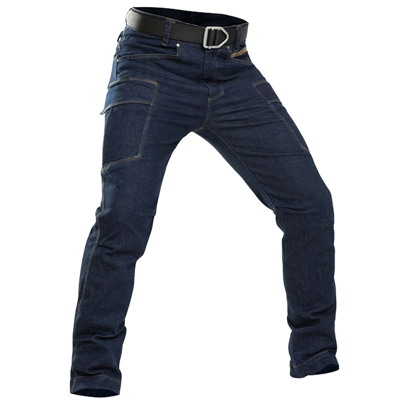 Men's Tactical Multiple Pockets Jeans Wear-resistant Long Trousers Male Outdoor Business Classic Straight Denim Cargo Pants