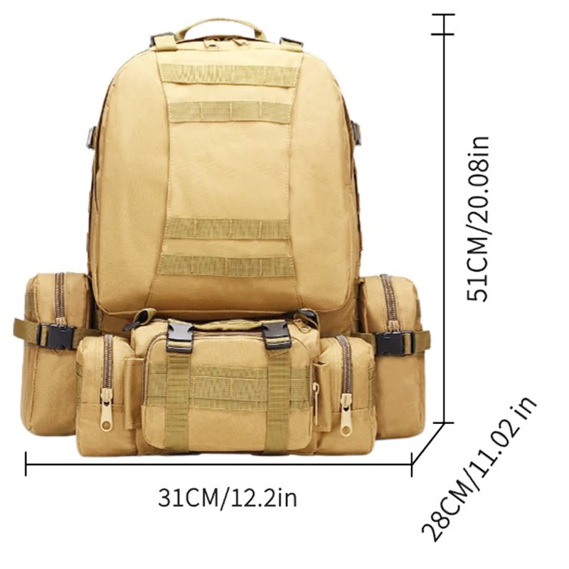 Men's Large Capacity Backpack Oxford Cloth Tactical Backpack Outdoor Hiking Climbing Army Rucksacks Waterproof Camping Bags 55L