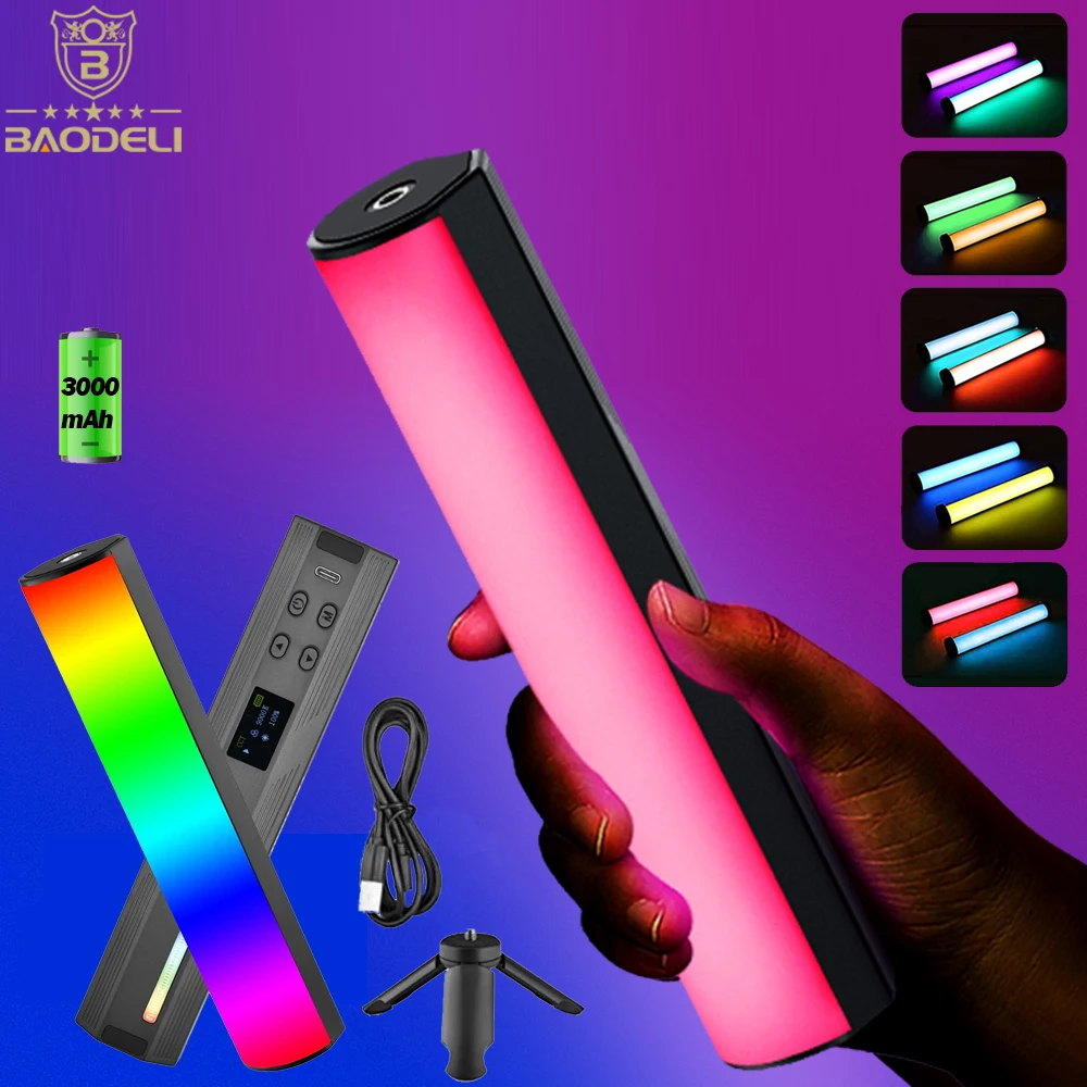 يده RGB LED ضوء الفيديو عصا عصا التصوير ضوء مع ترايبود المدمج في بطارية قابلة للشحن 3000mAh لاطلاق النار الفيديو