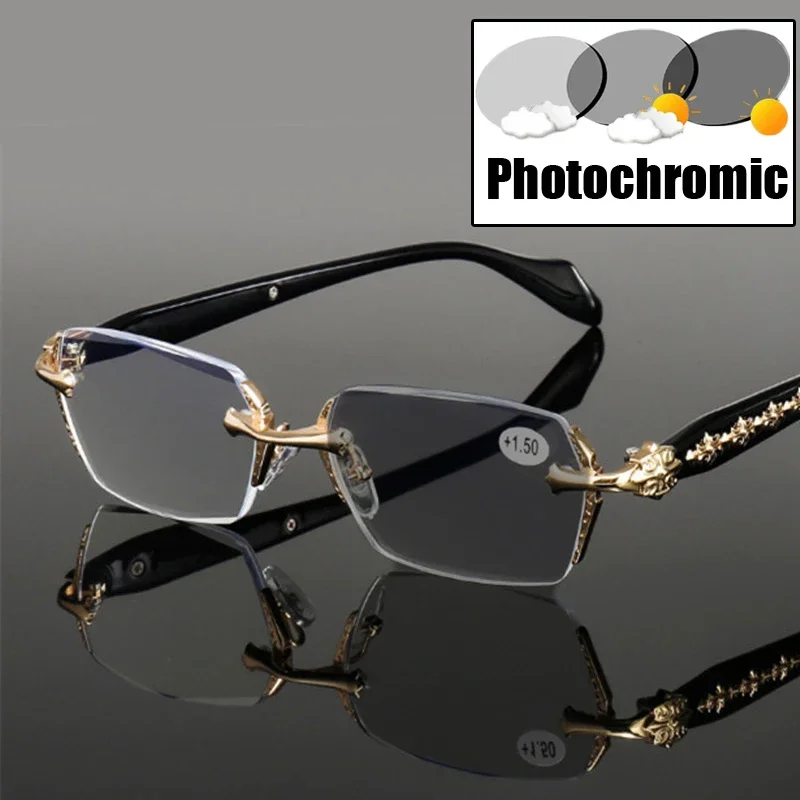 Photochromic Glasses for Women Male Vintage Outdoor Color Changing Anti-UV Sunglasses Finished Presbyopia Eyewear 0 To +4.0