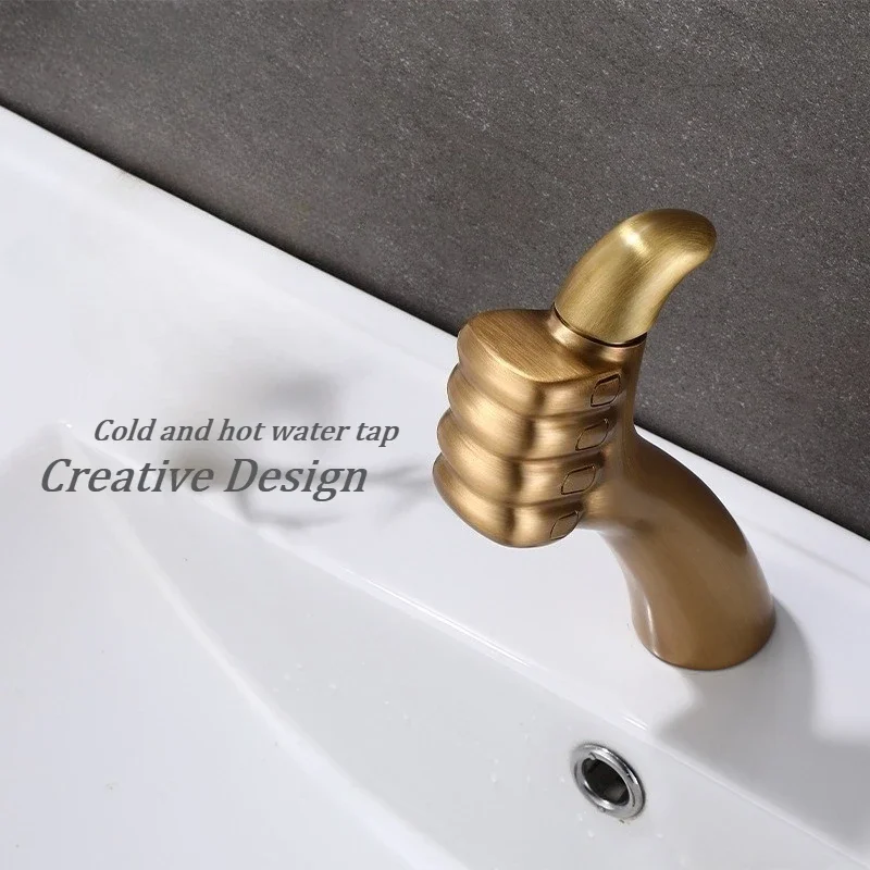 Household new creative thumb faucet, bathroom bathroom antique brass basin hot and cold faucet