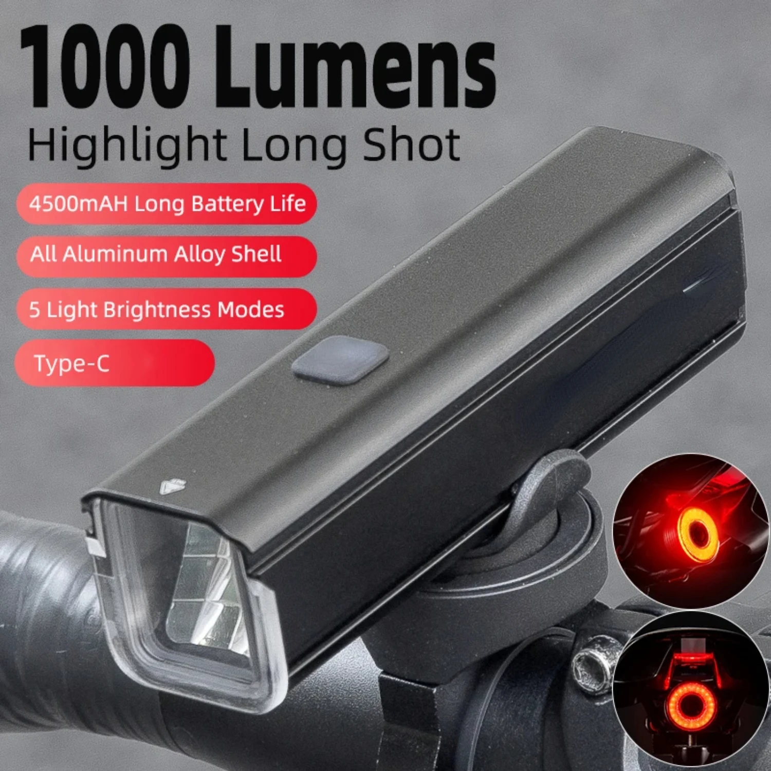 1000LM Bike Light Front Lamp Type-C Rechargeable  4500mAh Bicycle Light Waterproof Headlight Bike Accessories