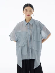 XITAO Irregular Patchwork Shirt Solid Color Loose Fashion Personality Casual Women Top 2024 Summer Street Trendy Shirt ZY8823