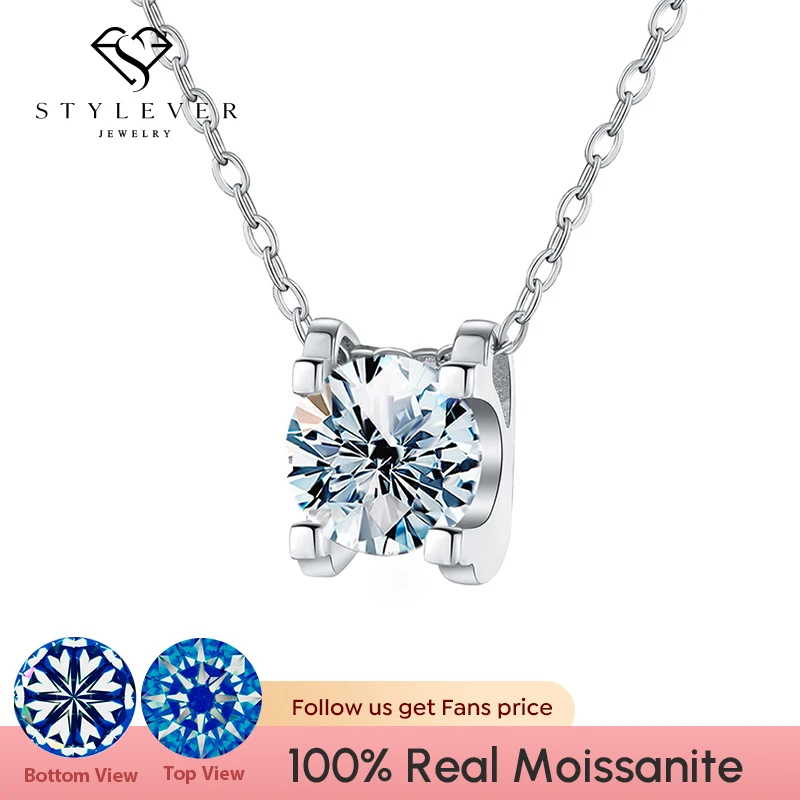 Stylever Luxury 1-2CT D Color Shiny Moissanite Diamond Pendant Chain for Women 925 Sterling Silver Necklace Engagement Jewelry