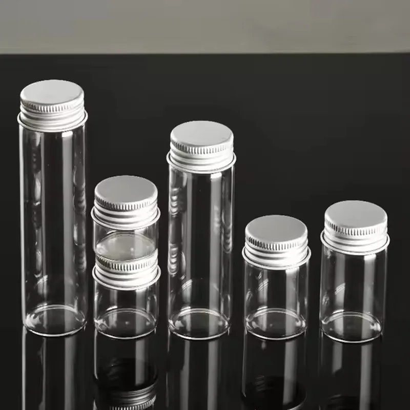 

30pcs Dia 37mm Empty Packaging Tube Vial 20ml 50ml 65ml 90ml Clear Mini Glass Bottle With Aluminum Screw Cap