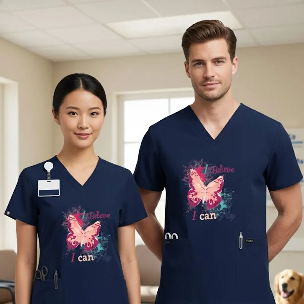 Ensemble de blouses médicales unisexes extensibles à impression personnalisée, SPA, infirmière, hôpital, vêtements de travail, blouse de laboratoire