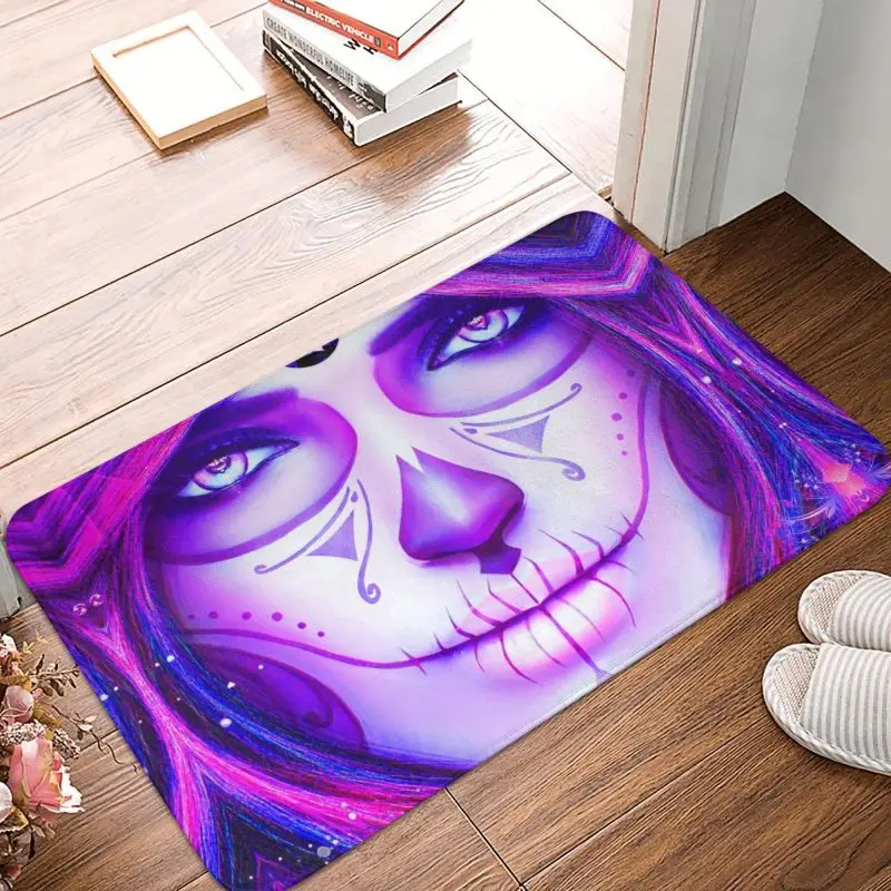 Mexican Catrina Front Door Floor Entrance Mats Halloween Day Of The Dead Sugar Skull Kitchen Bath Doormat Living Room Carpet Rug