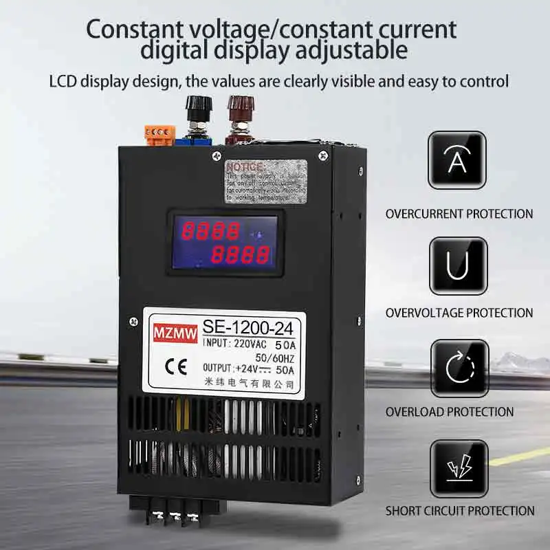 Imagem -04 - Mzmw-fonte de Alimentação Comutada Ajustável Display Digital Smps Led Transformer 012v 24v 36v 48v 60v 80v 110v 150v 220v ca cc 1200w