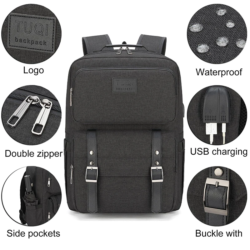 New Fashion Portable Travel Anti-theft Design Backpack With Large Capacity Black Nylon Cloth Laptop Bag With USB Charging Port