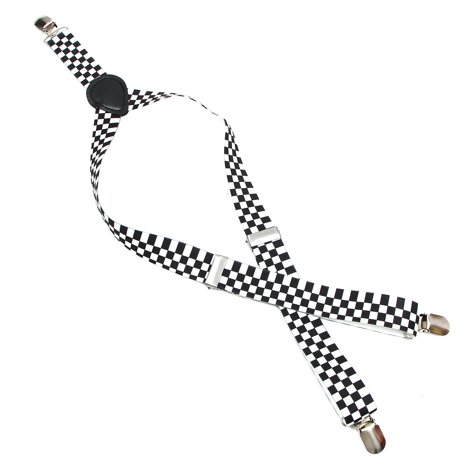 Checkered Clip-on Braces Elastic Y-back Suspender (Black+White) Checkered suspender Clip-on suspender