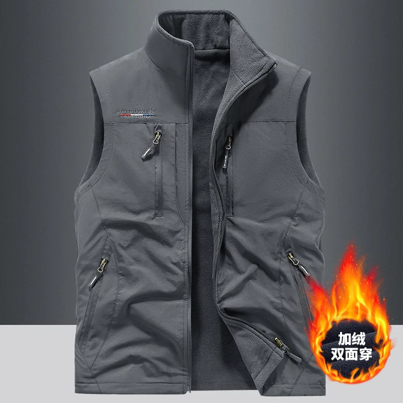 kizarco Männer Herbst Fleece Outdoor Weste 4XL Utility praktische Multi-tasche Techwear Outdoor Wandern Angeln Fotografie Safari Cargo Weste 4
