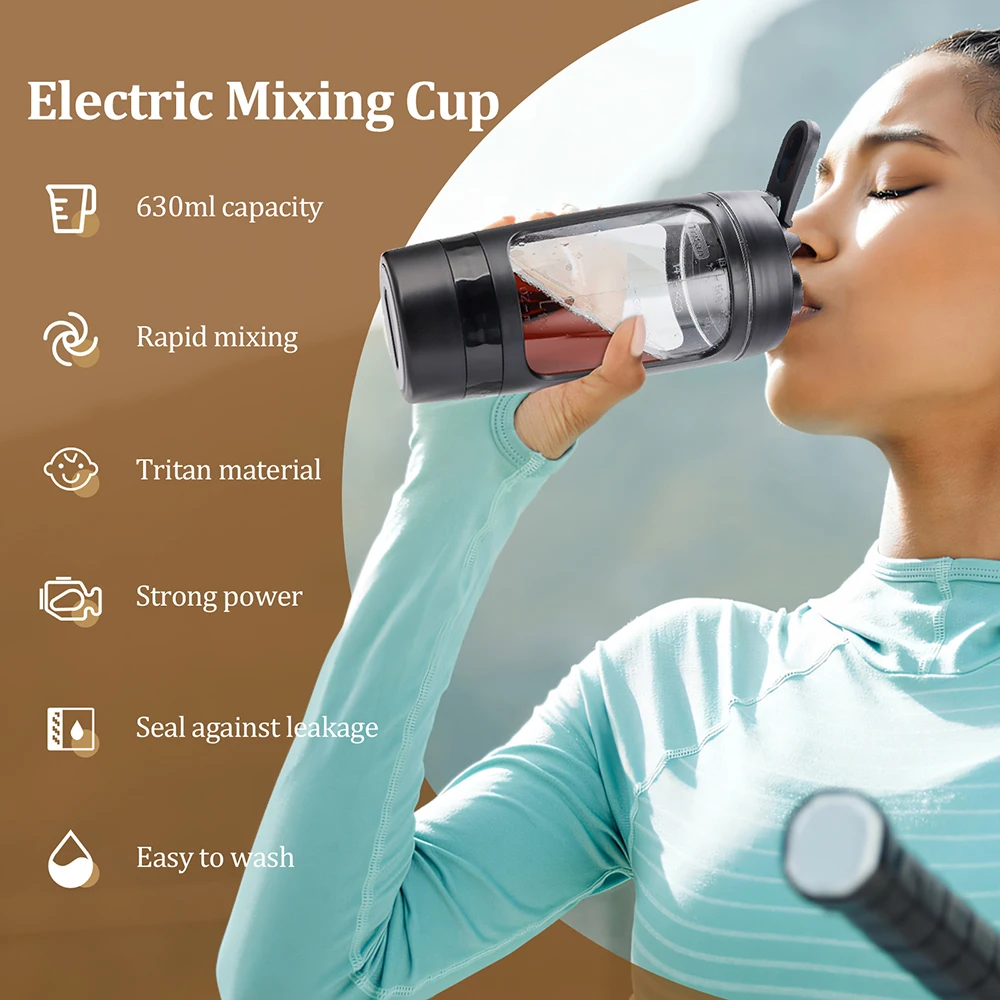 630ml Electric Protein Shaker Bottle and Portable Automatic Blender