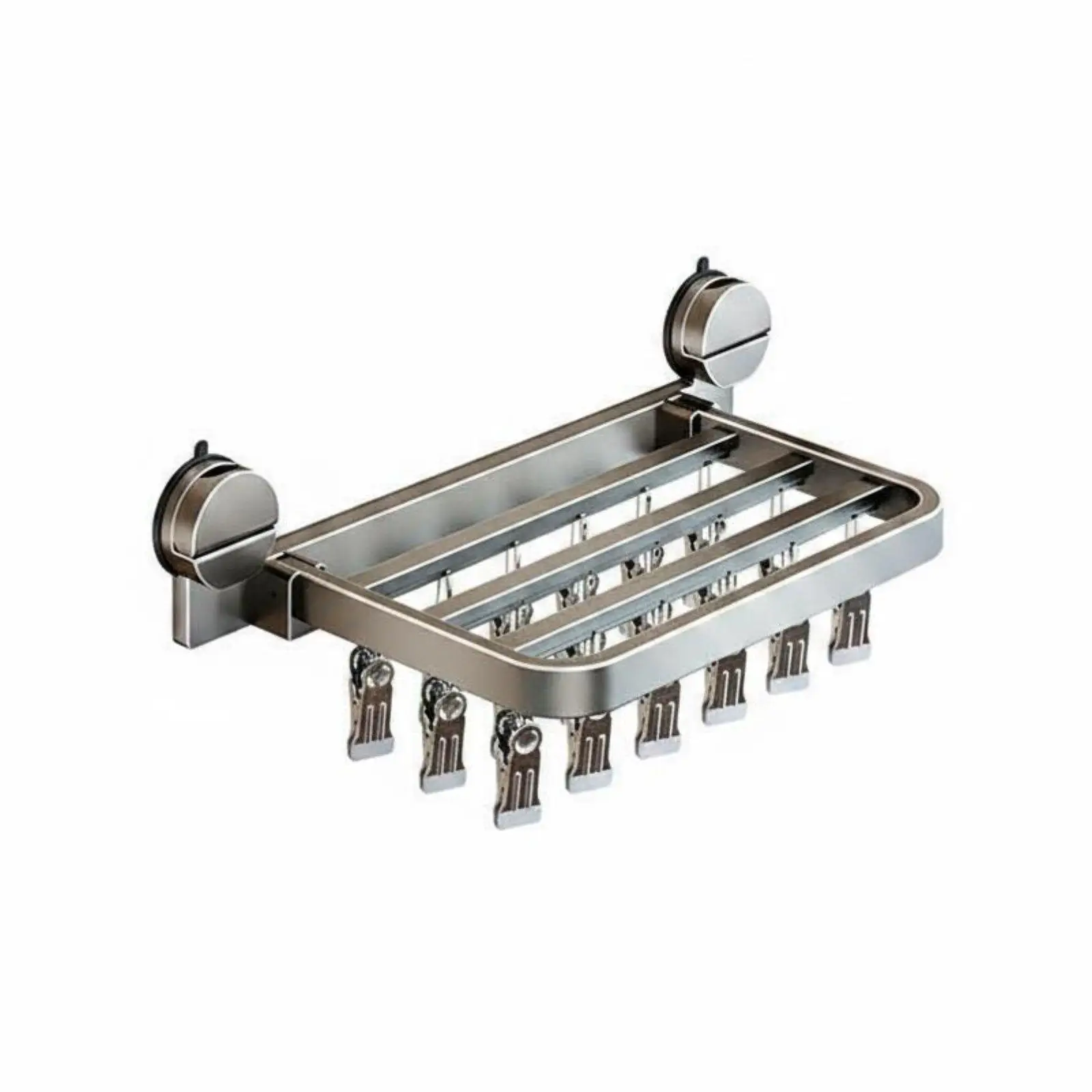 Multi-Prong Laundry Organizer Windproof Suction Cup Dehumidifying Rack Saving Folding Clothes Rack 18 Clips for Balcony,