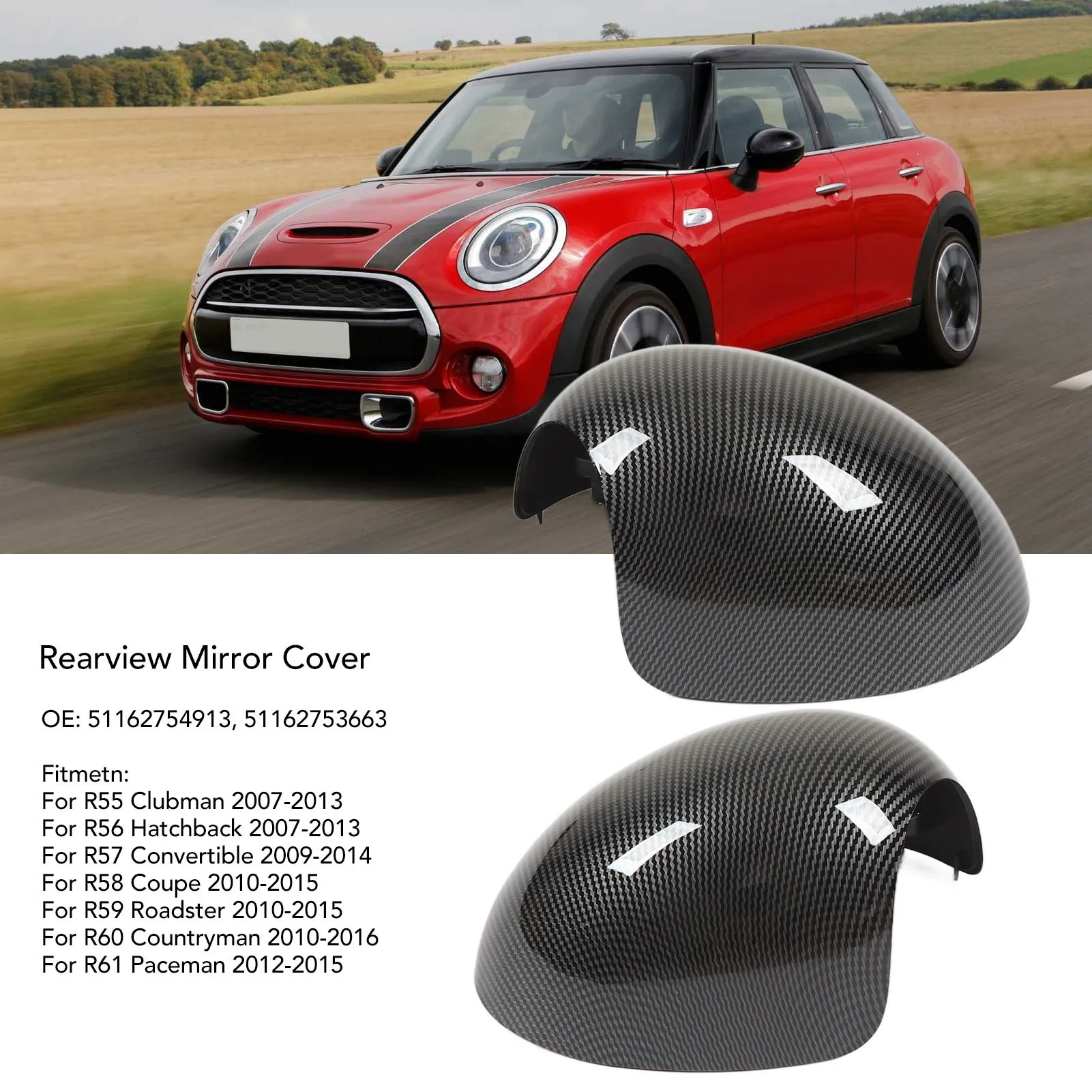 

1 Pair Mirror Cover Oe Replacement Mirror Cap Gloss Black Abs Side Mirror Housing For Mini R55 R56 R61 51162754913 51162753663
