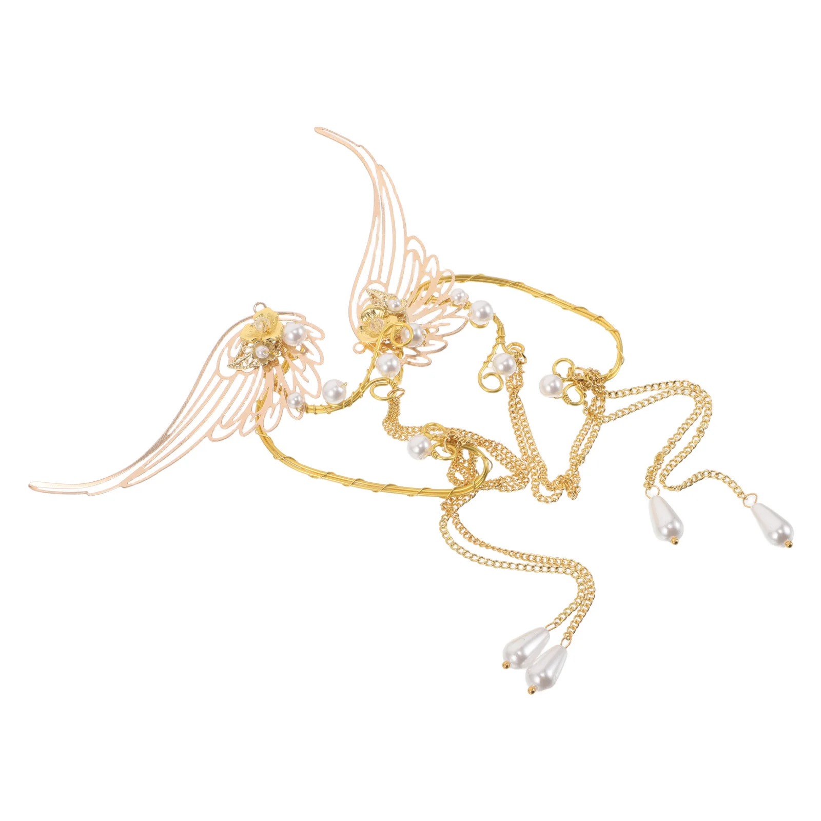 

1Pair Long Tassel Elf Ear Cuff Wrap - Gold Fairy Earrings Clip on for Women Non Piercing Cartilage Crawler Dress Up Wedding