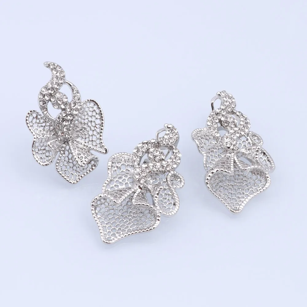 CYNTHIA Trendy Nigerian Dubai Silver Color Jewelry Set For Women Flower Shape Bridal Necklace Bracelet Earring Ring Wedding Sets