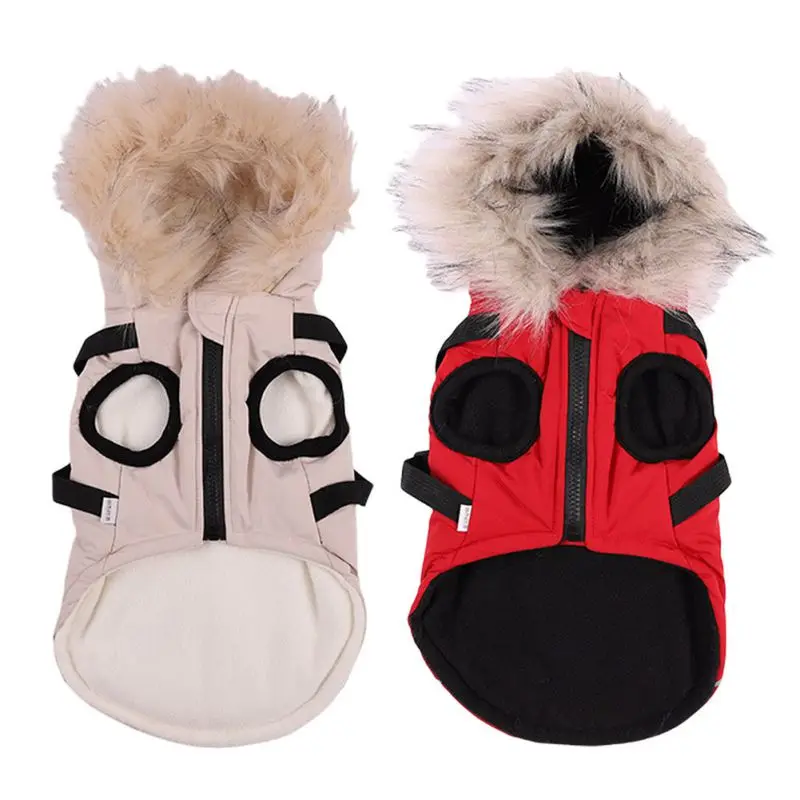 Winter Dog Clothes with Hooded Dogs Warm Fleece Large Dog Jacket Waterproof Pet Coat with Harness Puppy Costume