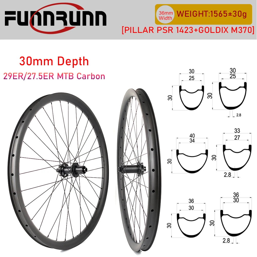 

29ER/27.5ER MTB Carbon Wheels 30mm Depth Bicycle Rimset J-Bend Godix M370 Hub Ratchet 36T Boost Bike Wheelset Pillar 1423 Spokes