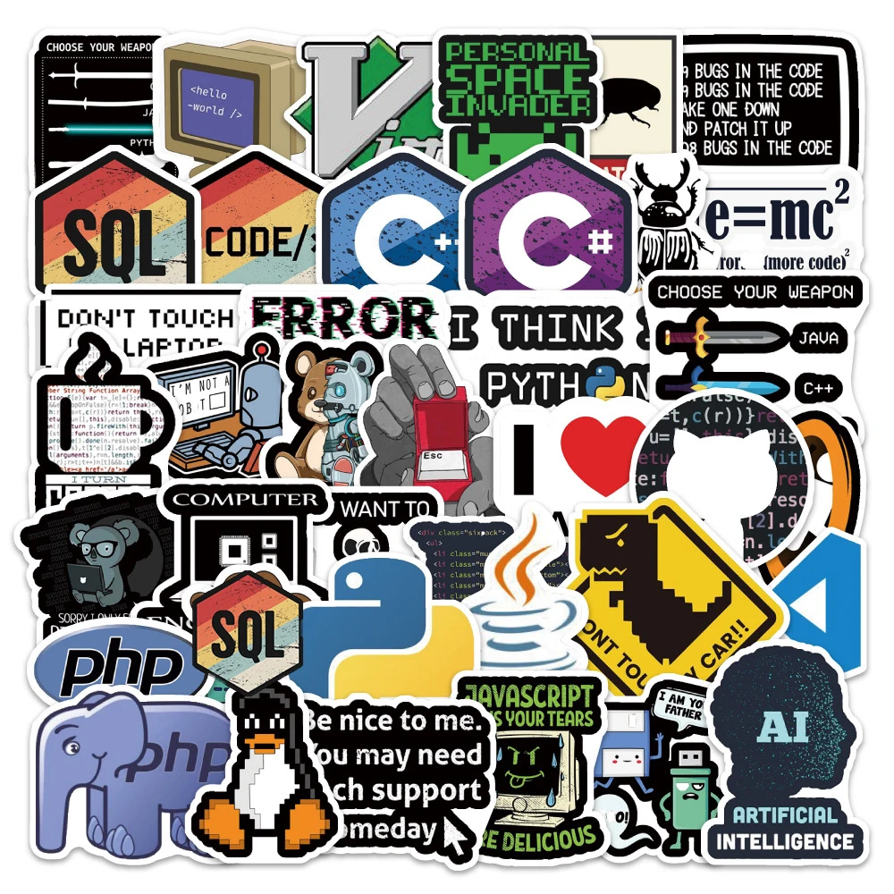 10/30/50pcs Internet Programming Stickers Python Java Geek Php Docker Cartoon Decals Waterproof DIY Laptop Phone Case