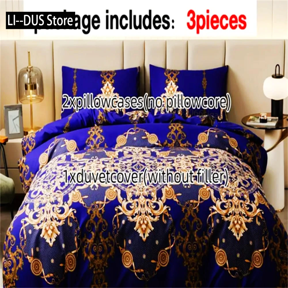 

Luxury Navy Blue Modern Style Digital Bedding Cover Printing Cotton Fabric Bedding Set Duvet Cover Pillowcases Home Textile