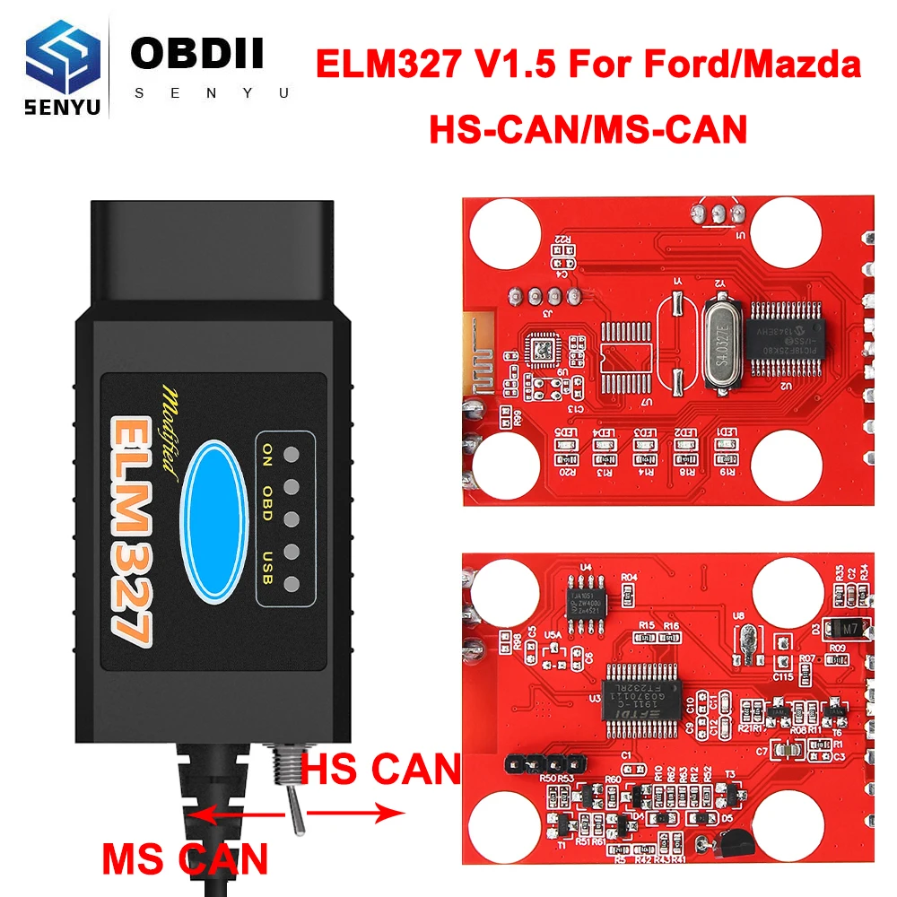 ELM327 V1.5 HS MS CAN Scanner For Ford FORScan PIC18F25K80 J2534 ELM 327 V1 5 USB Scanner OBD 2 OBD2 Car Diagnostic Auto Tool