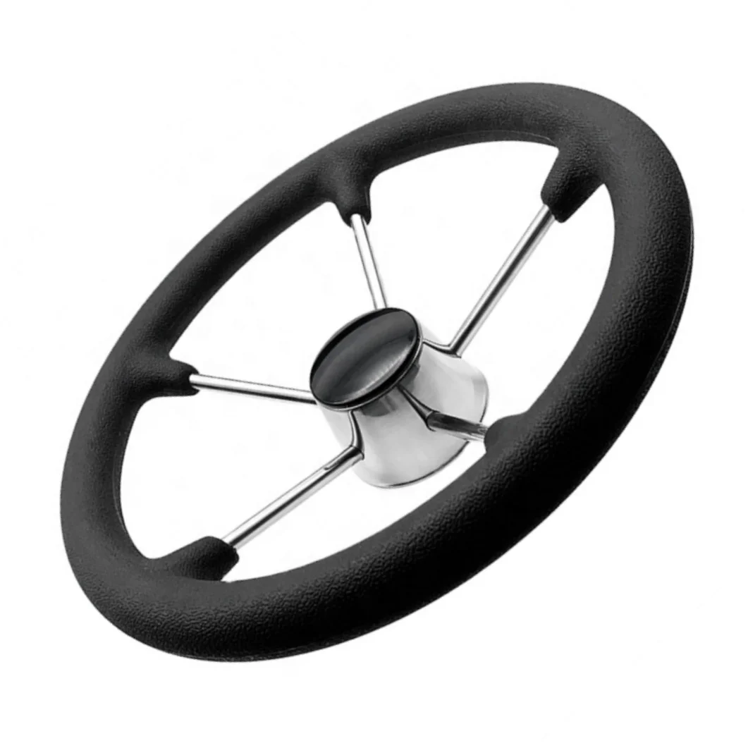 

STLF Black PU Foam 13.5 Inch Shenghui 316 Stainless Steel Marine Steering Wheel for Yacht