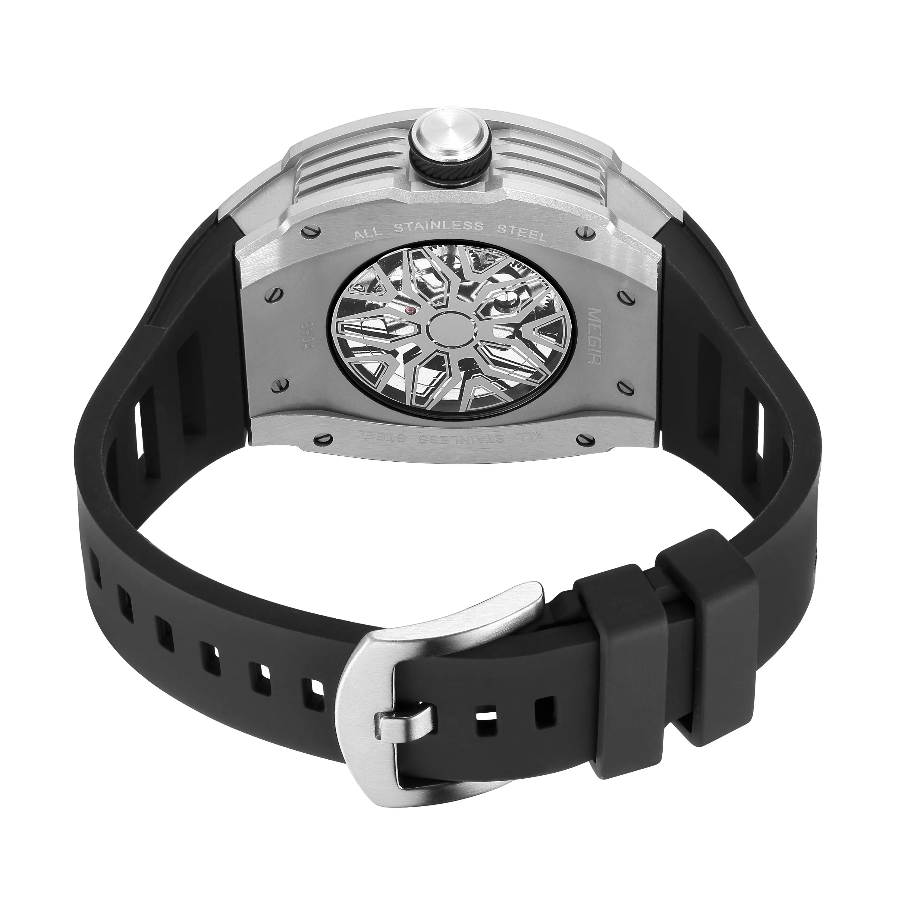 MEGIR 8604 Luxury Men's Automatic Mechanical Watch Waterproof Hollow Out Silicone Strap Sports Wristwatch Clock Reloj Hombre