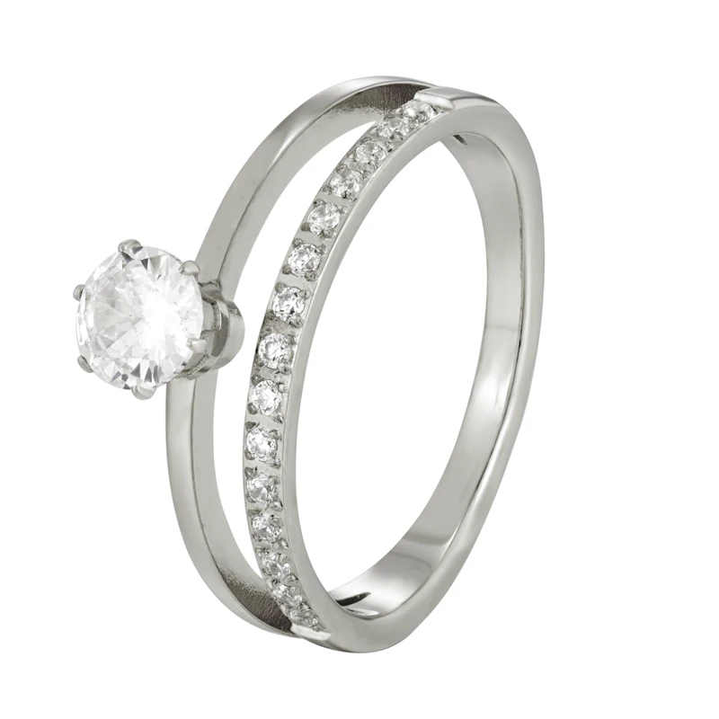 Klassisches Design, Doppelzinken-Set, Kristall- und Zirkon-Ring, Edelstahl, hochwertiger Schmuck, Hochzeitspaare, romantische Geschenke – Detail 9