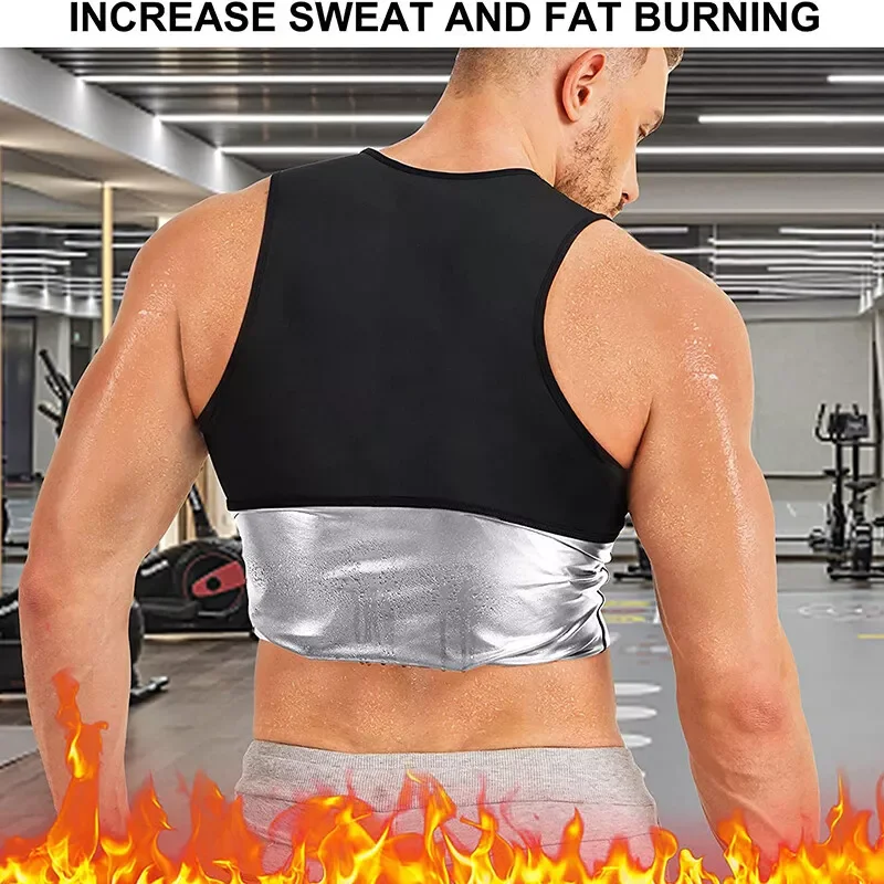 Men Gym Sportswear Sweating Vest Weight Loss Fat Burner Fitness Sauna Sweat Tank Top Zipper Body Shaper Workout Shapewear Tops