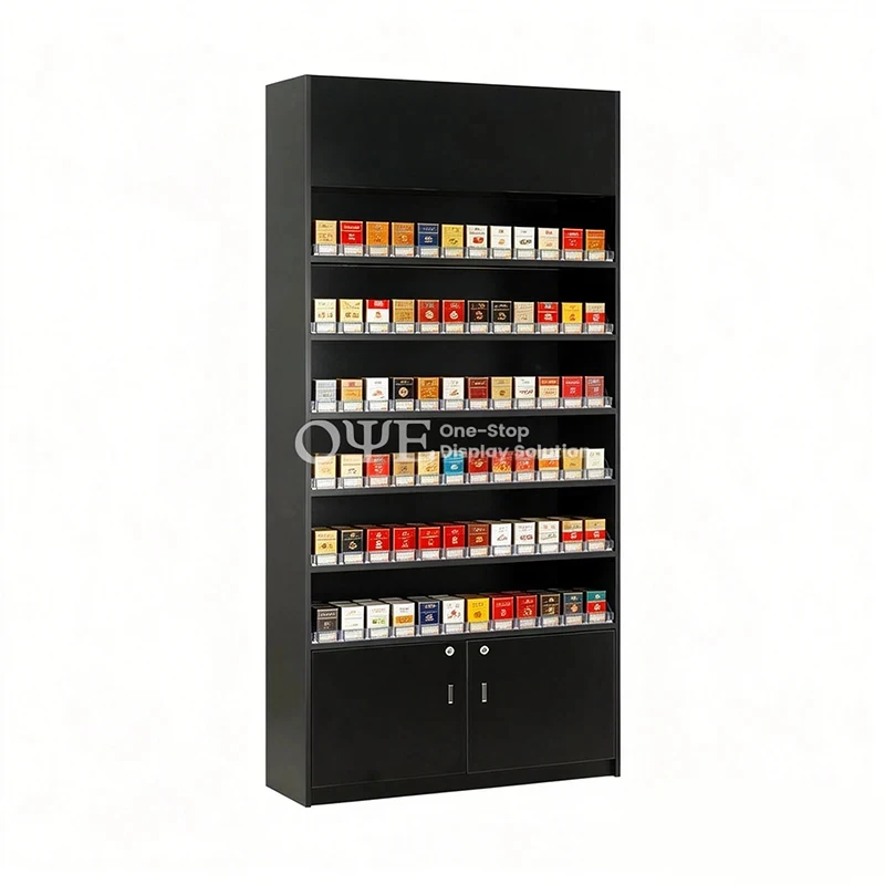 custom.Multi-layer Smoke Shop Cabinet Shop Metal Racks Shelves with Pushers