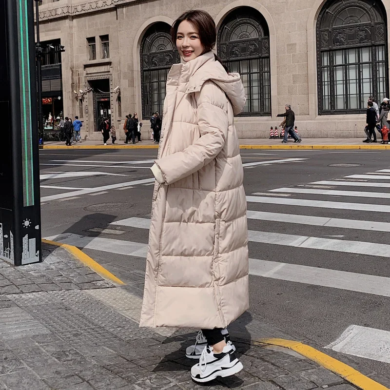 Super Long Padded Cotton Jacket Women 2023 New Korean Over-The-Knee Fashion Parkas Winter Female Thick Black Down Cotton Coat