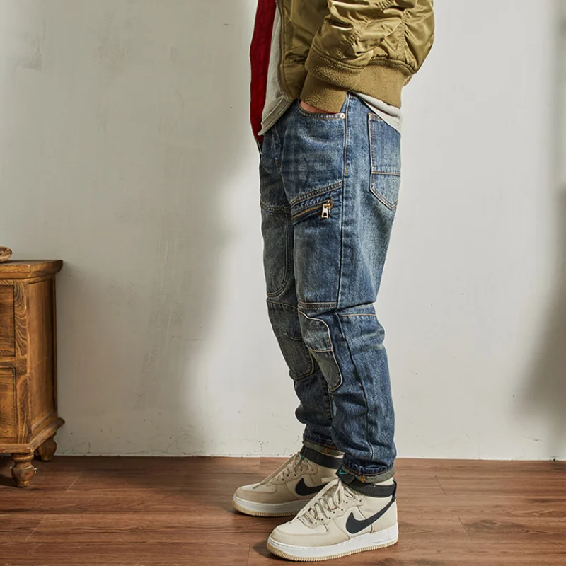 Jeans Musim Gugur 2025, Berkendara Pria, Vintage Retro Amerika, Slim Fit, Pakaian Pria Bergaya, Celana Sepeda Motor Kelas Berat