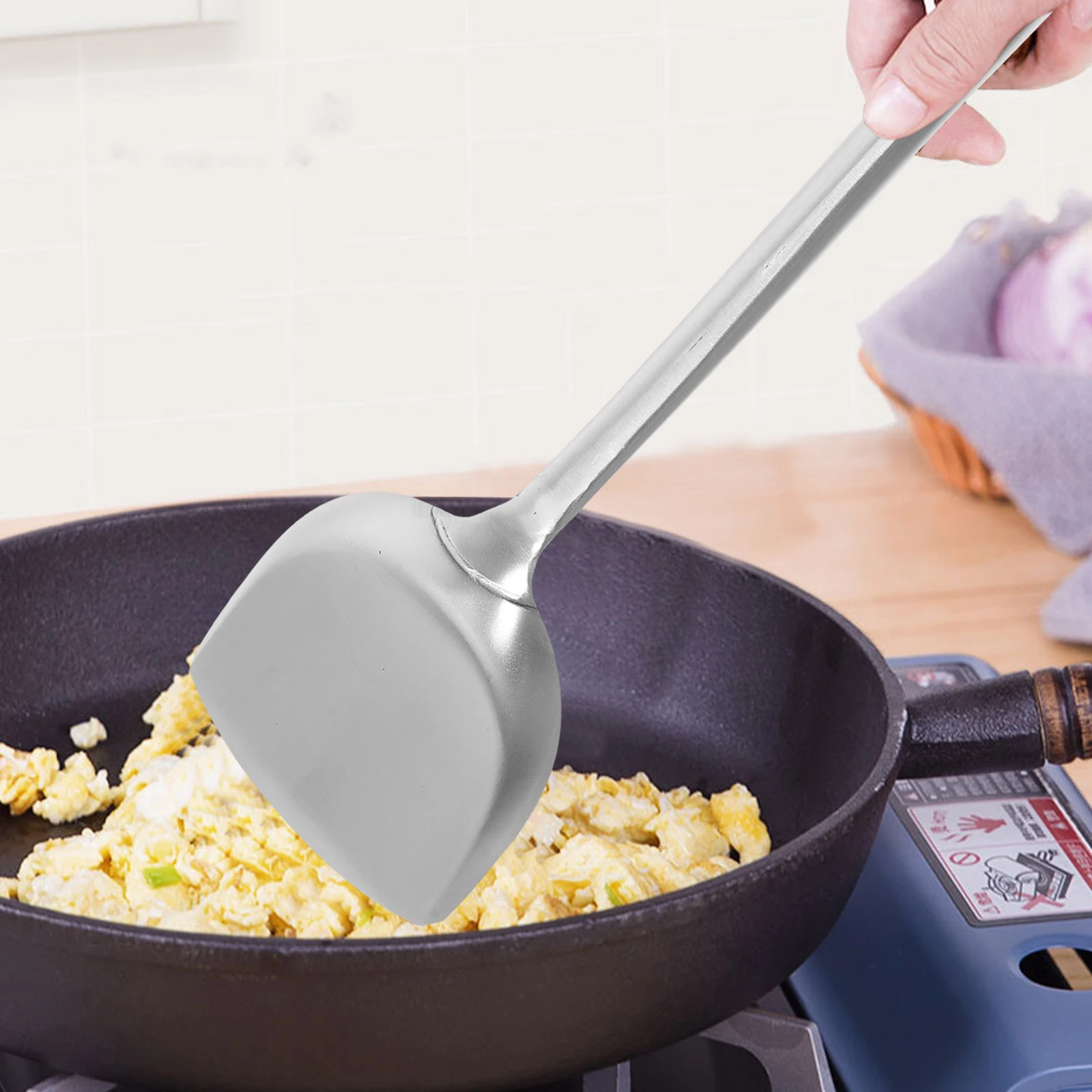

Kitchen Long Handle Spatula Stainless Steel Wood Grip Cooking Wok Utensil Spoon Shovel Portable Set Accessories