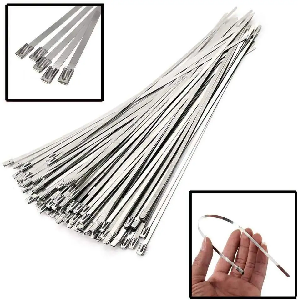 10 20 50 100 Pcs 4.6mm 0.18 inch Ball self locking 304 Stainless Steel Cable Ties Exhaust Wrap Coated Locking Metal Zip-Exhaust