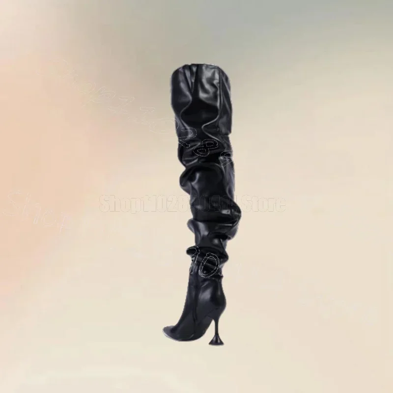 

Burgandy Pleated Design Strange Style Heels Boots Side Zipper Women Shoes Pointed Toe New Party Banquet 2026 Zapatos Para Mujere