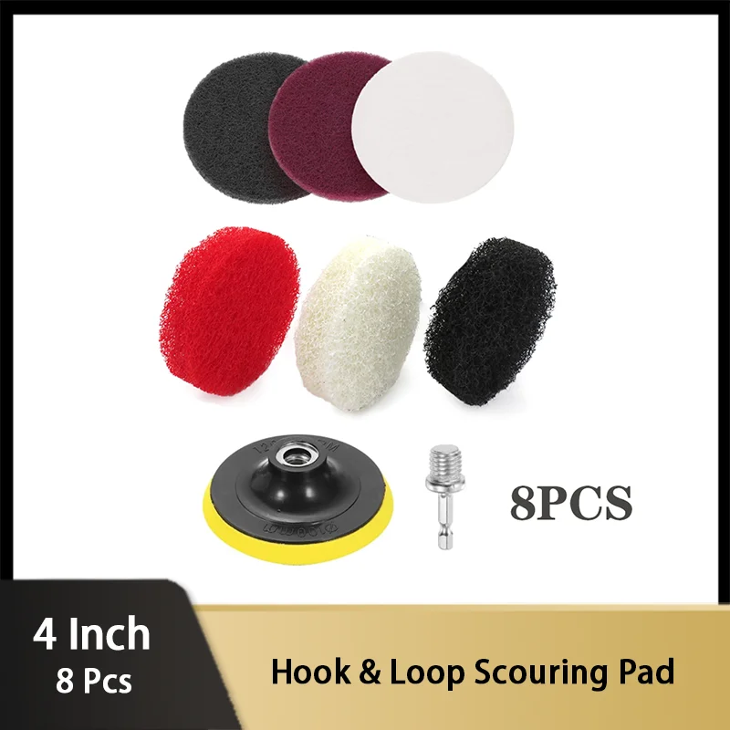 

4 дюйма 100 мм подушечки для скруббера, насадка для дрели, 8 шт., набор для восстановления фар, щетка для дрели, чистящие подушечки для чистки