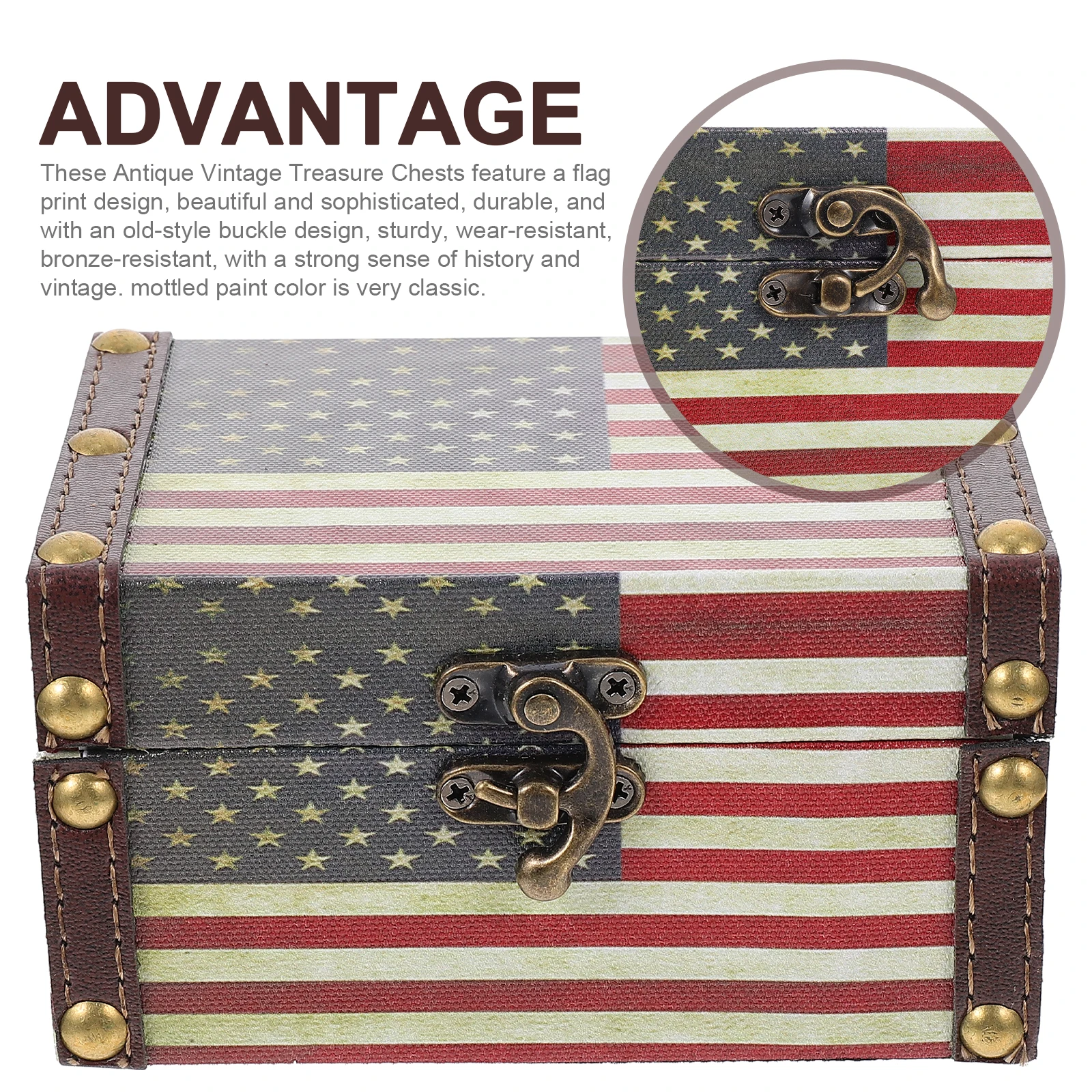 

Banner Vintage Storage Wooden Box Child Retro Decor Zinc Alloy Keepsake Boxes American Flag
