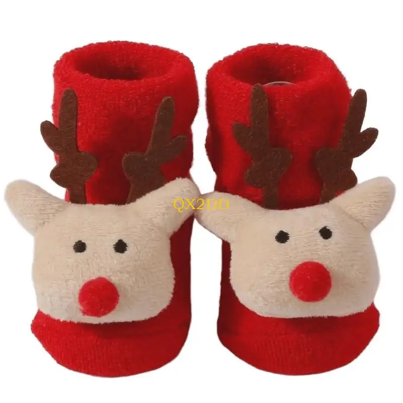 QX2D Baby First Christmas Comfort Socks with Traction Essential Infant Socks Warm
