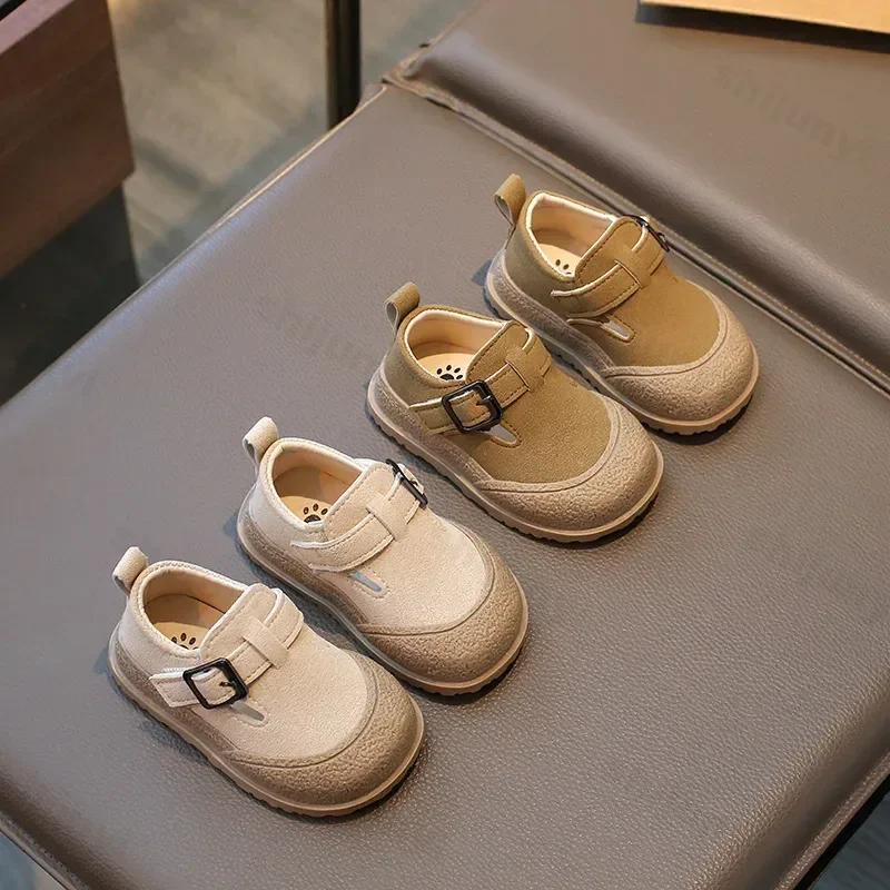 2025 New Boys Girls Casual Shoes Children Fashion Buckle Round-toe Britain Style Loafers Kids Unisex Shoes Baby First Walkers