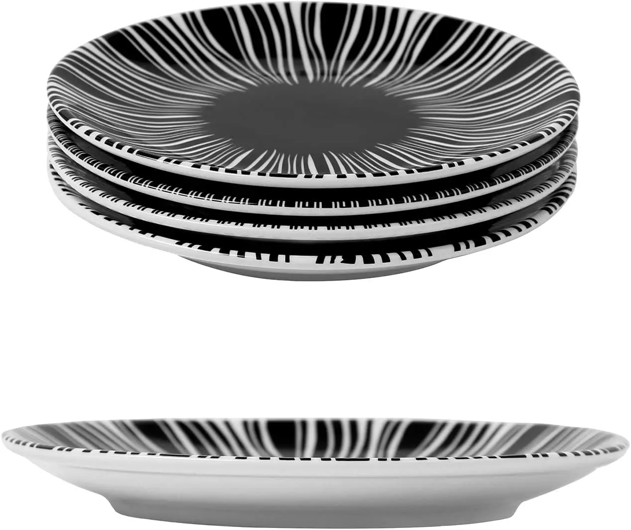 ชุดจานเซรามิก 6 นิ้ว 4 ใบ ลายหลากหลาย จานพอร์ซเลนลายสวยงาม จานเซรามิกสีดำสำหรับของหวาน จานสำหรับแซนวิช สลัด และอาหารอื่นๆ