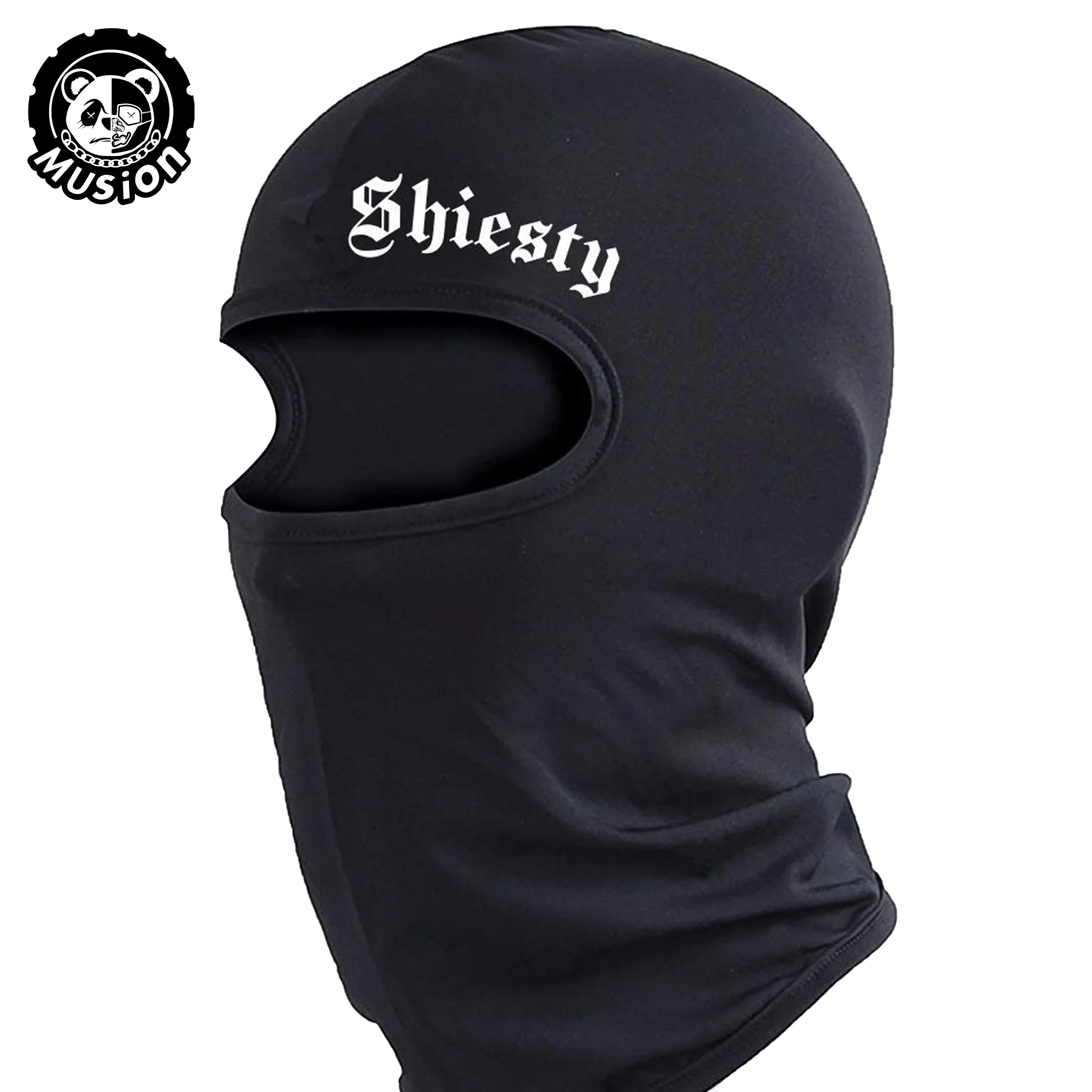 Musion Black Breathable Balaclava Letter Print Motorcycle Face Mask Headwear for Training of Cycling Outdoor Sport