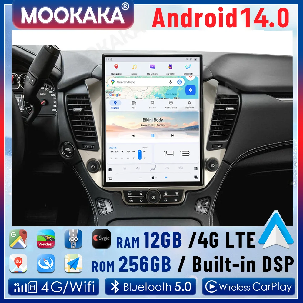 

Android Auto стерео мультимедийный плеер для GMC Yukon 2014-2020, автомобильный радиоприемник, GPS-навигация, 15,6 дюйма, CarPlay, магнитофон, головное устройство DSP