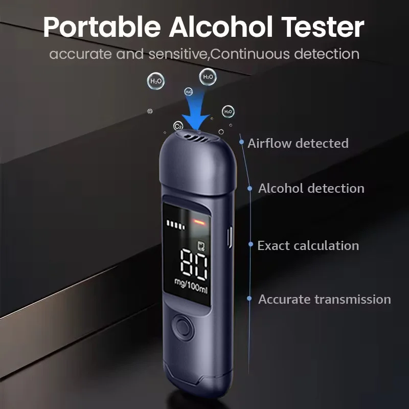 Rechargeable Alcotester Breath Alcohol Tester Breathalyzer Alcoholmeter Non-contact Measuring Drunk Tester